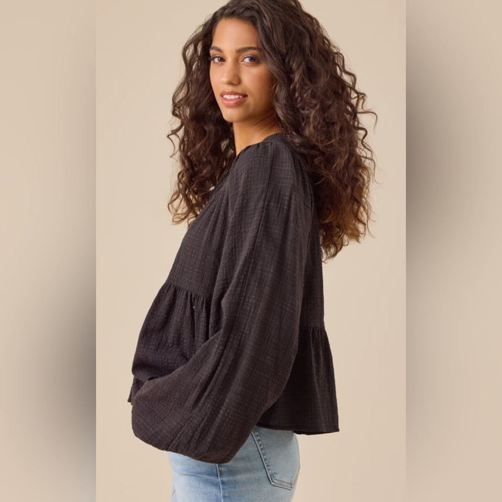 Afraid State Long Sleeve Black Ruffle Top